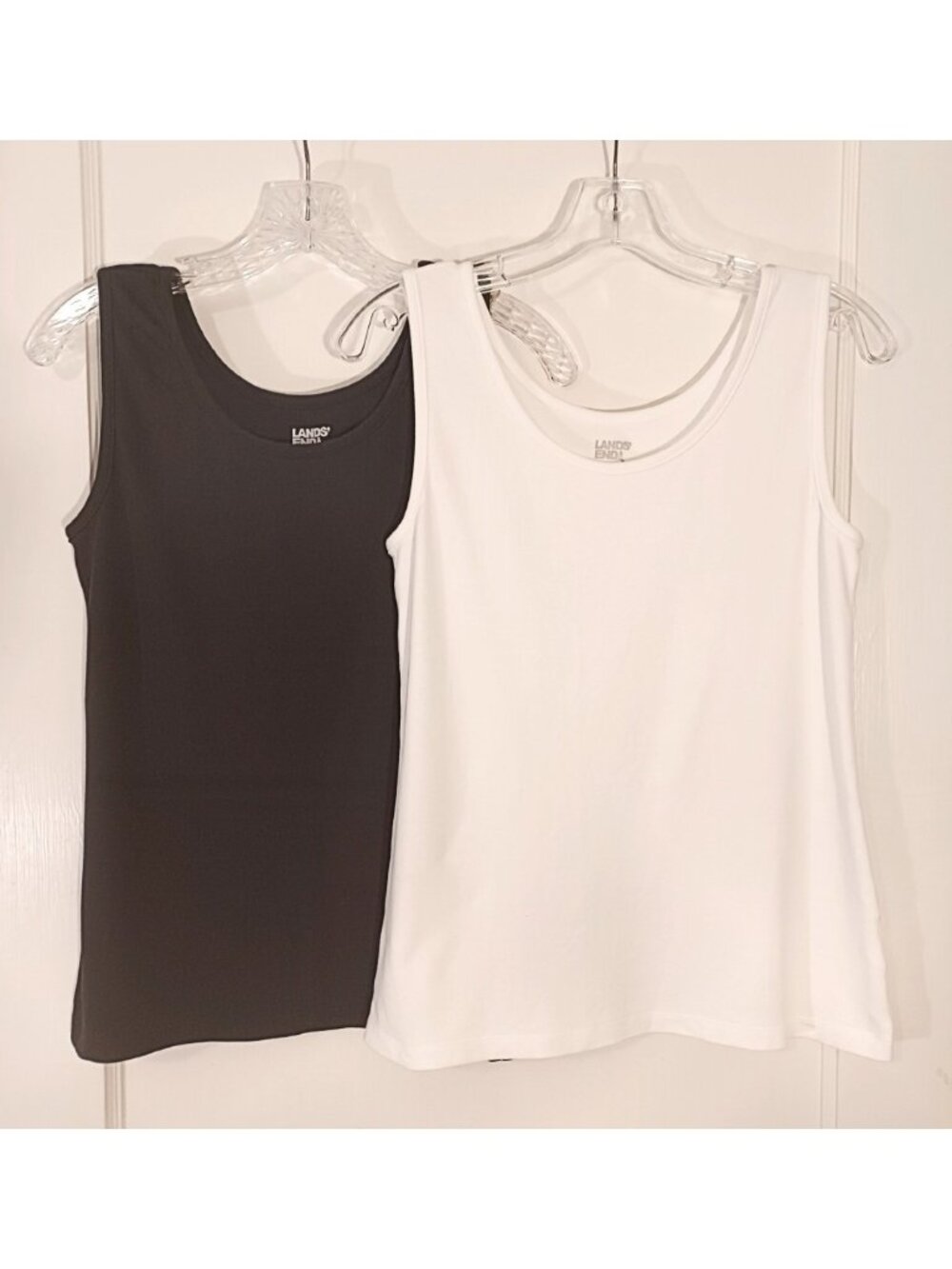 Two Lands End 100% Cotton Scoop Neck Tank Tops Solid White Solid Black